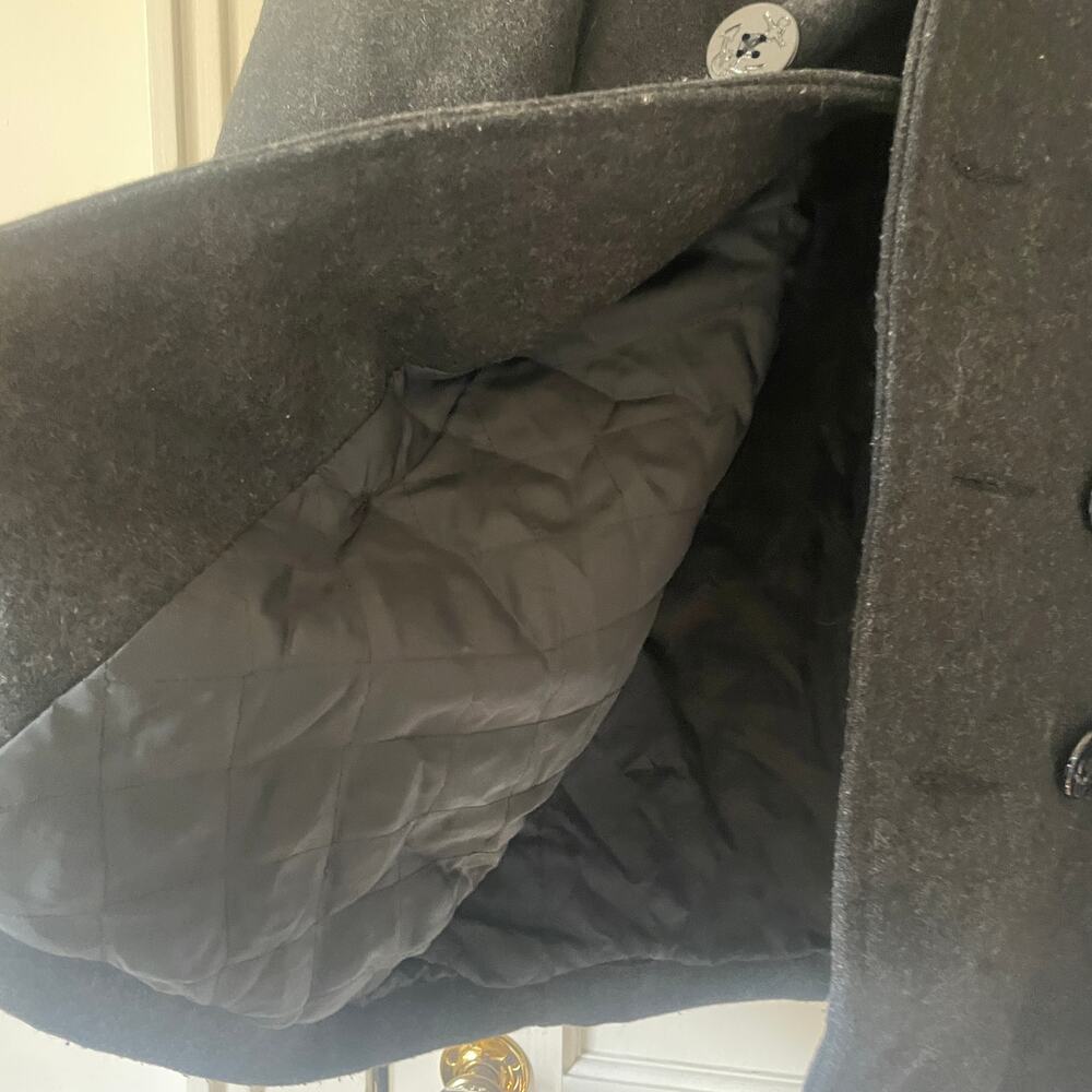 Old Navy Charcoal Double-Breasted Peacoat Size M Wool Blend Quilted Liner - Picture 9 of 9